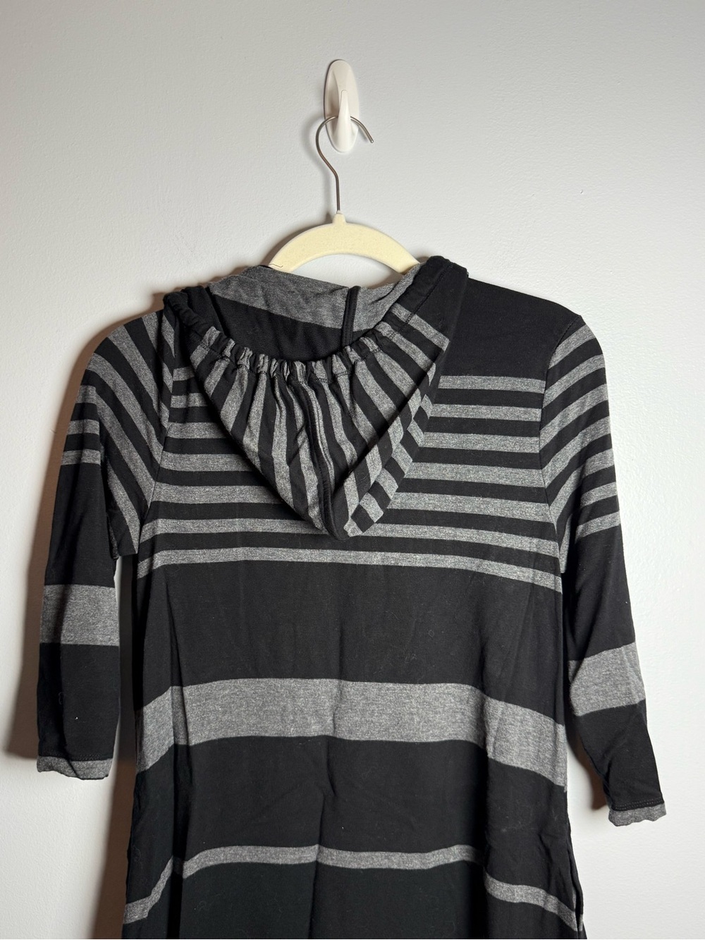 Soma Black and Gray Striped Hooded Lounge Top with V-Neck - Picture 5 of 10